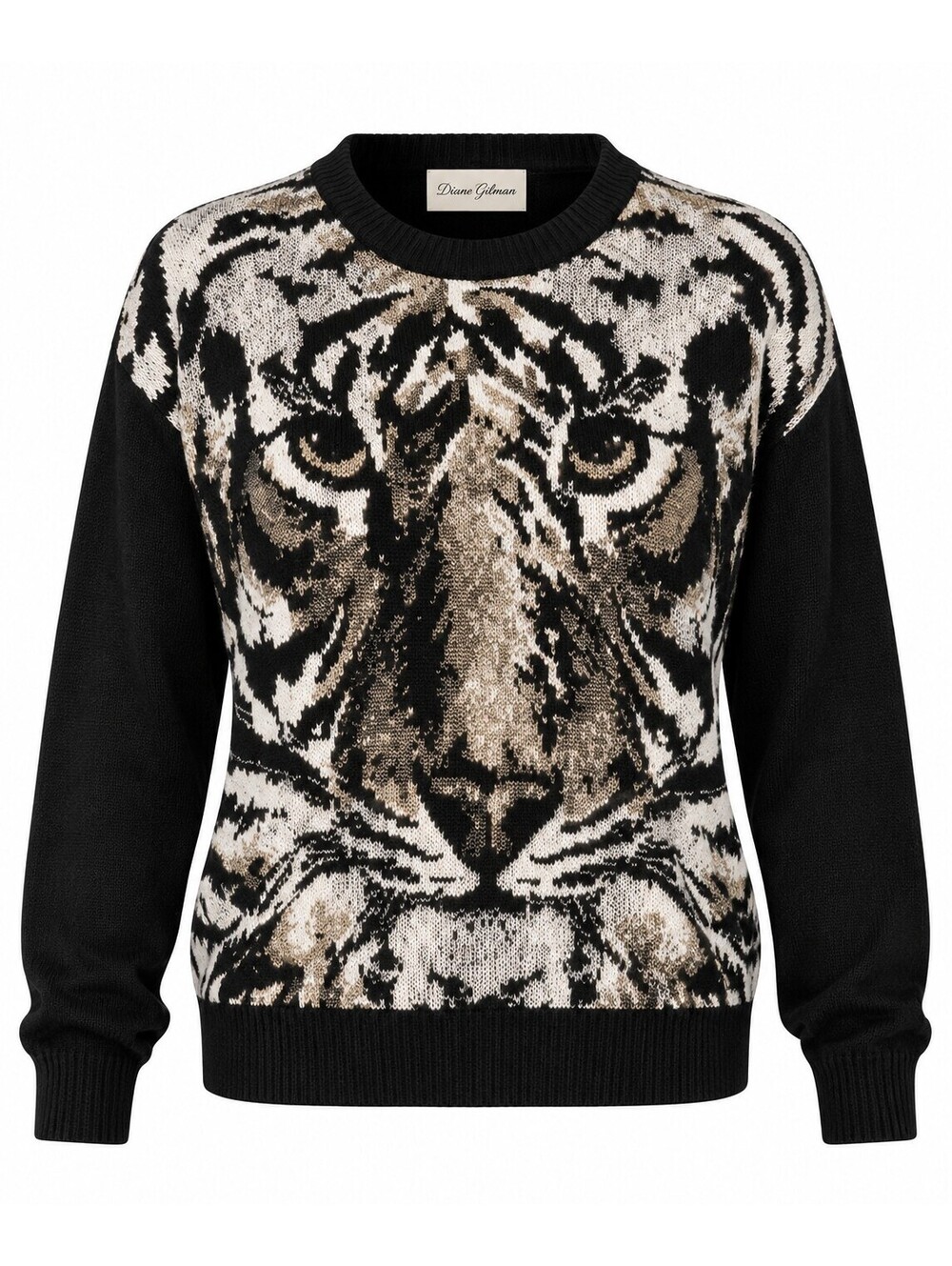 St. John Black Tiger Intarsia Knit Sweater